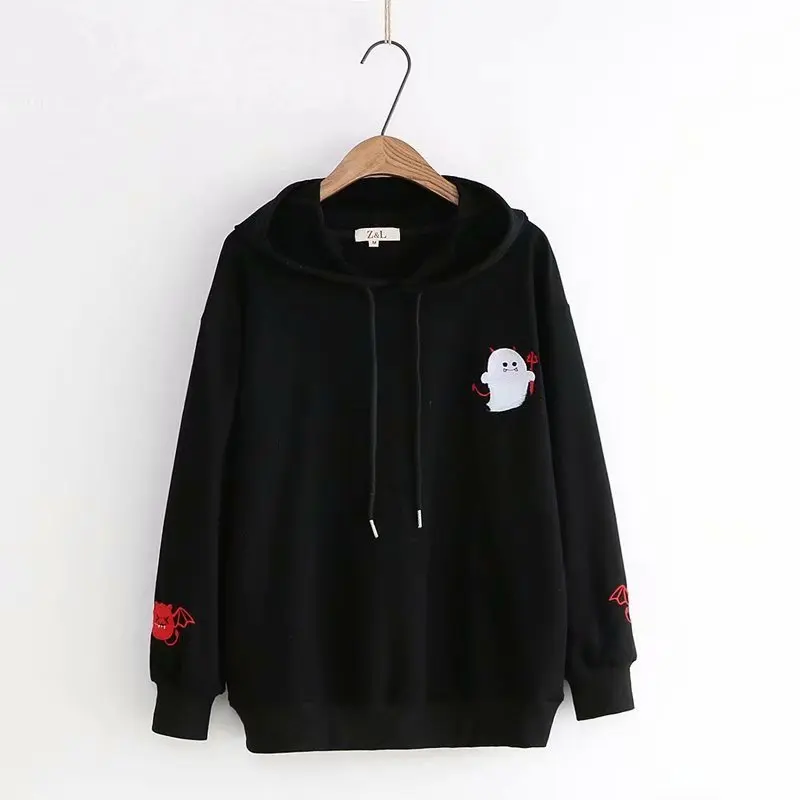 Spring New Loosefitting Women's Clothes Hoodie Devil Embroidery