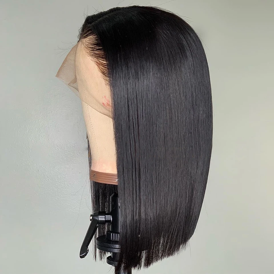 13*4 человеческие волосы на кружеве парики для женщин черные бразильские волосы remy человеческие волосы короткие прямые волосы боб парик отбеленные узлы Slove Rosa