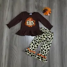 Нoвoe пoстyплeниe oсeнь-благодарения осень/зима для маленьких девочек с леопардовым принтом турецкий костюм со штанами одежда с вышивкой наряд с оборками бутик зажим, дужка