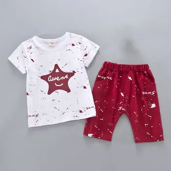

Infant Baby Boys Short Sleeve Ink Jet Print Star Tops+ Pants Outfits Clothes Set Summer Cotton Short Sleeve Suit