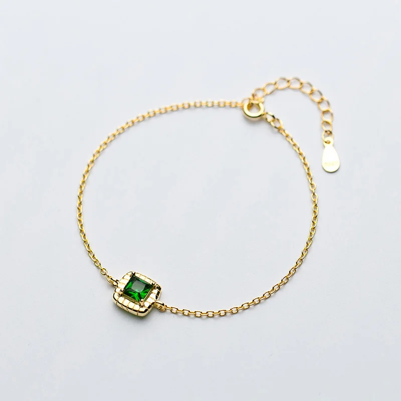 

High Quality 925 Silver Gold Chain Bracelets Square Rhinstone Stone Bracelets Jewelry For Gift