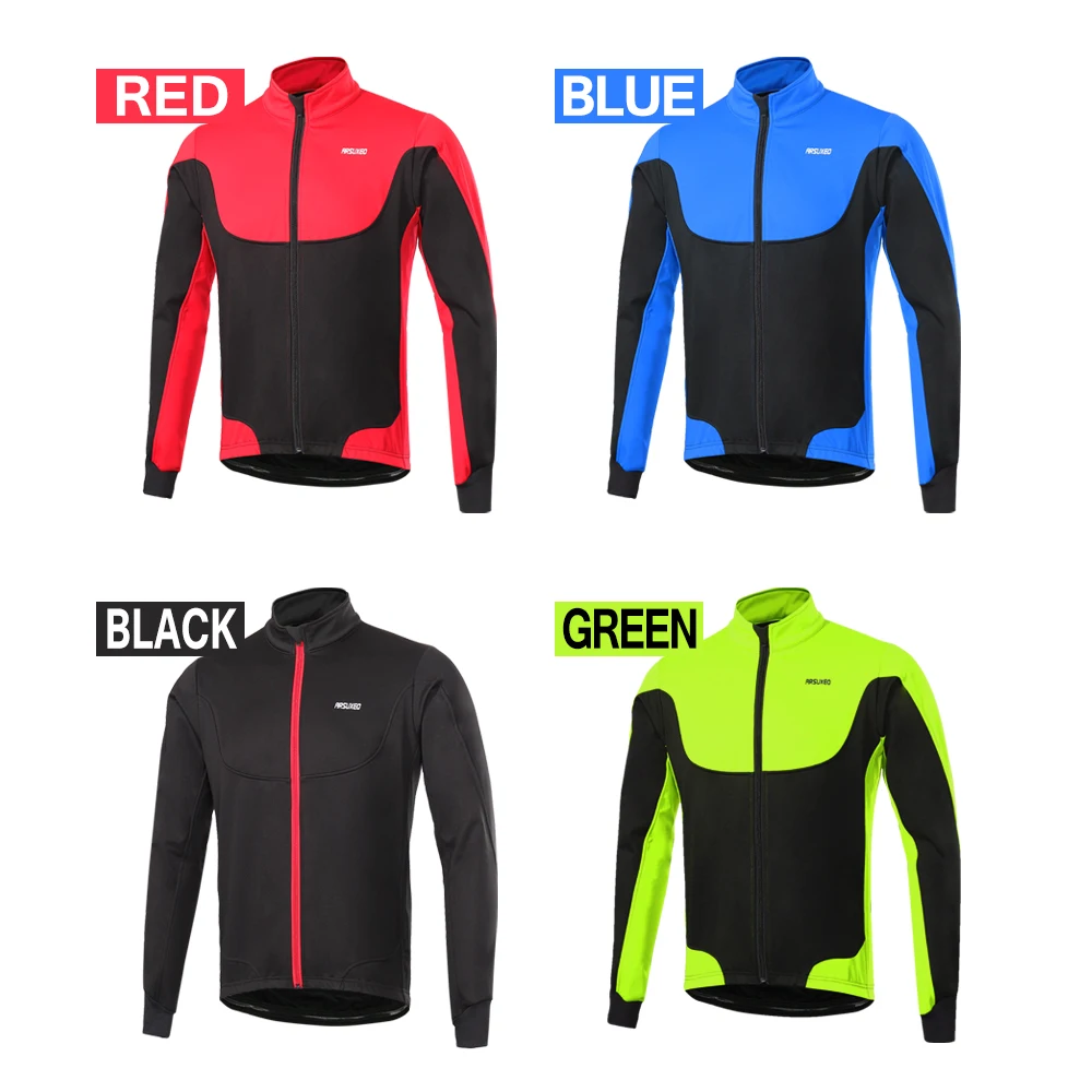 Arsuxeo Men's Cycling Jackets Windproof Thermal Fleece Lined Winter Cycling Jacket Outdoor Sport Coat Riding Long Sleeve Jersey