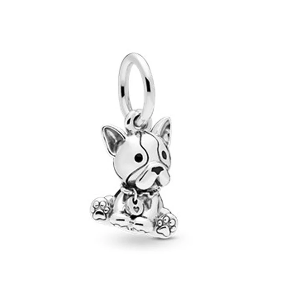 Bulldog 925 пробы Серебряный Бисер Очарование любовь животное лапа королева пчела Кристалл талисманы Fit Pandora Браслеты для женщин Diy ювелирные изделия - Цвет: Bulldog