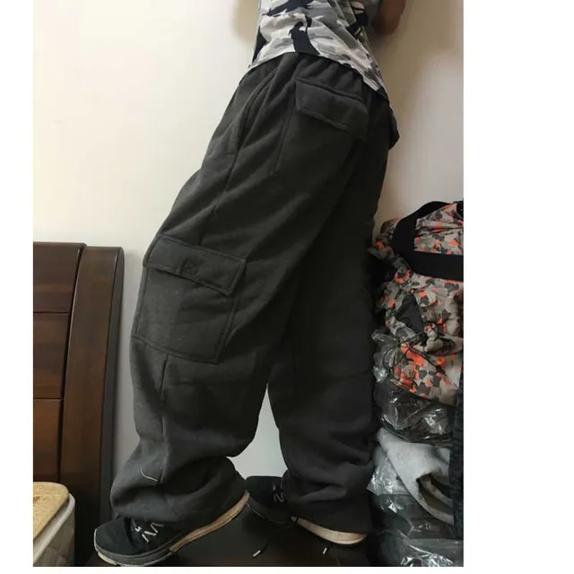 Plus Size Hip Hop Joggers Sweatpants for Men and Women Streetwear Big Pocket Cargo Pants Casual Straight Loose Baggy Trousers Dark Grey