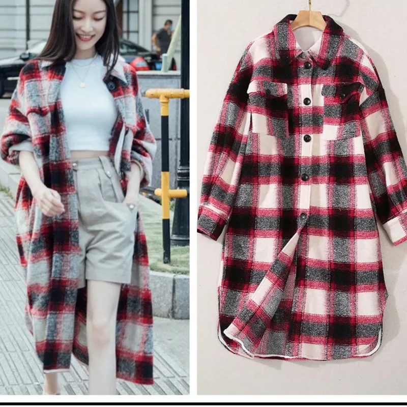 

2023 Autumn Winter New Korean Woman Plaid Loose Long Woolen Coat Women's Recommend Coats Cashmere Suit Fall Clothes For Women