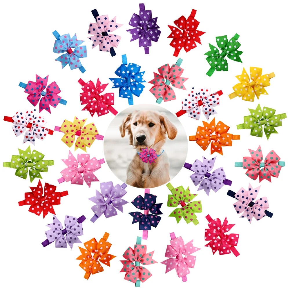 

50pcs Polka Dots Pattern Dog Bow Ties Adjustable Large Bowknot Pet Cat Bowties Neckties Pet Puppy Dog Ties Accessories