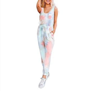 

SIMISI Women's Pajamas Set Home Clothes Polyester Tie-dye Sleeveless Round Neck Sleepwear Summer Wearable Pyjamas Women