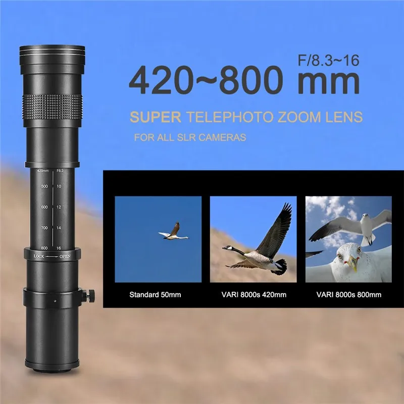 Lightdow 420-800 mm f/8.3 zoom manual Super teleobjetivo + anillo de  montaje en T