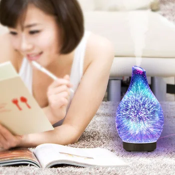 

100ml 3D Glass Ultrasound Aroma Diffuser Essential Oil Diffuser Aromatherapy Ultrasound Humidifier 7 Color-changing LEDs