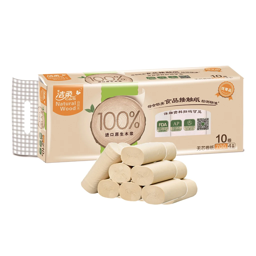 10 Rolls 4 Layers Soft Toilet Paper Roll Wood Pulp Bath Tissue Skin-friendly Care Household Towel