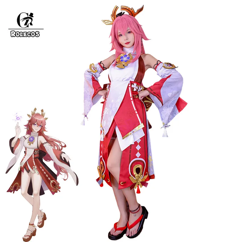 Костюм для косплея ROLECOS Game Genshin Impact Yae Miko костюм Guuji сексуальное женское платье