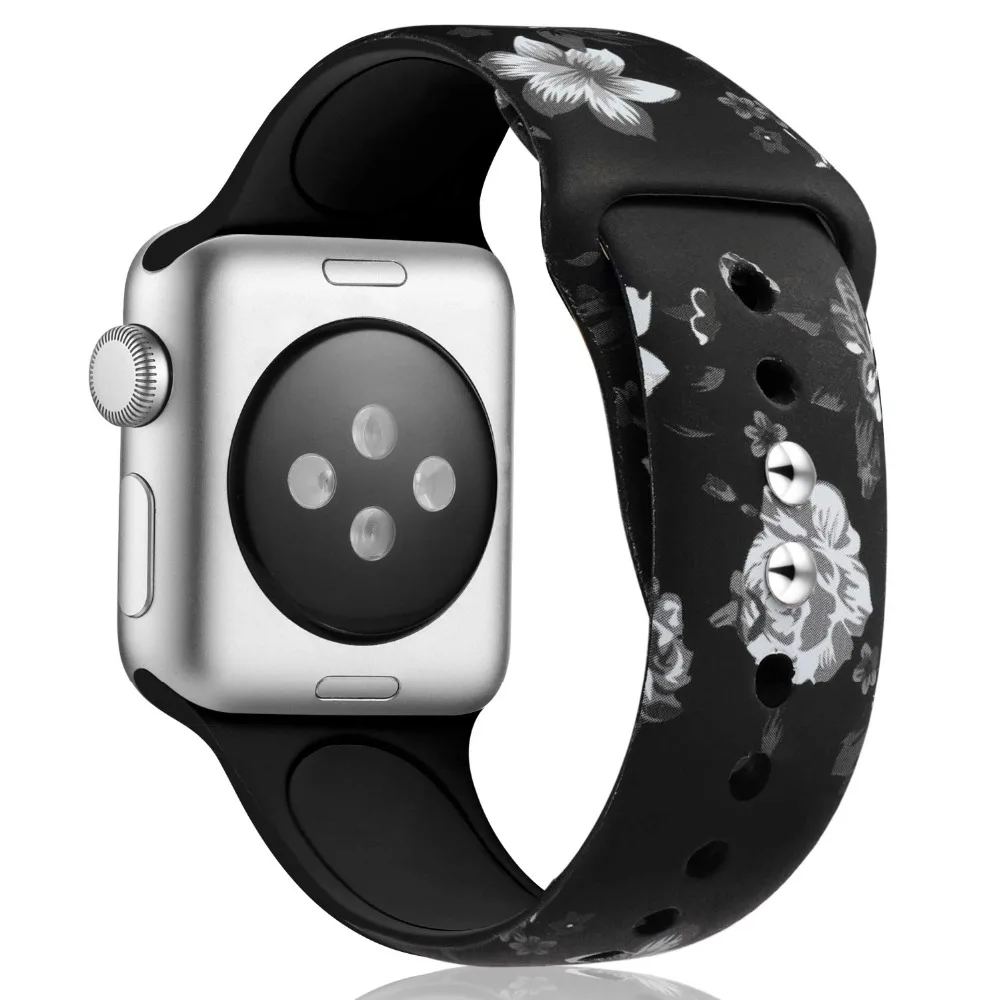 Ленты с цветами для Apple Watch 38 мм 40 мм 42 мм 44 мм, леопардовые силиконовые Печатные Сменные браслеты для iWatch серии 5 4 3 2
