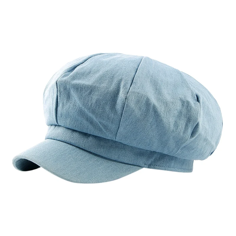 Light Blue Восьмиугольная шляпа для женщин и мужчин джинсовая ретро британский стиль эластичный живописец кепки головной убор спортивная одежда - Цвет: Light Blue
