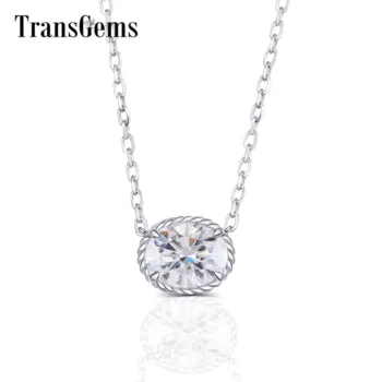 

Transgems Solid 14K 585 White Gold Center 7*9mm Oval F color Moissanite Pendant Necklace with Accents for Women Fine Jewelry