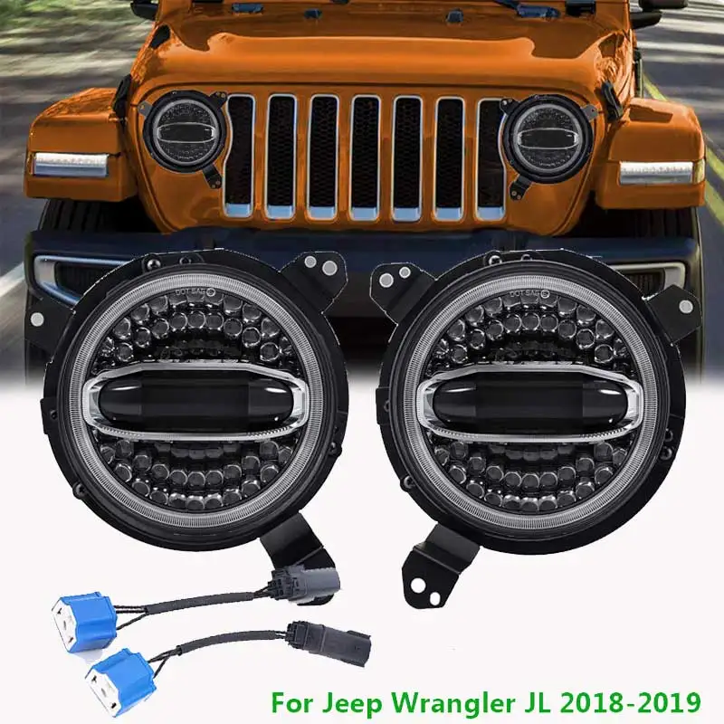 7 inch Led Headlight with DRL Turn Signal Halo + Omni-directional Adjust Adapter Ring Brackets for Jeep Wrangler JL 2018 2019 | Автомобили