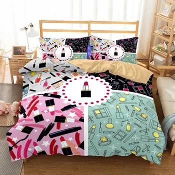 

BEST.WENSD Cosmetics bedding set Woman,lady bedroom comforter set 3d Lipstick quilt set+pillowcase california king bedding sets