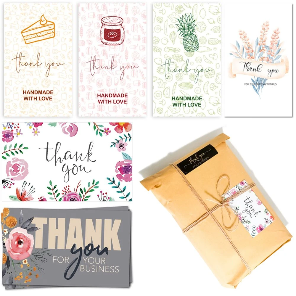 30PCS Thank You For Your Order Cards Flower Pattern Handmade With Love Labels Package Inserts For Small Business Online Retails