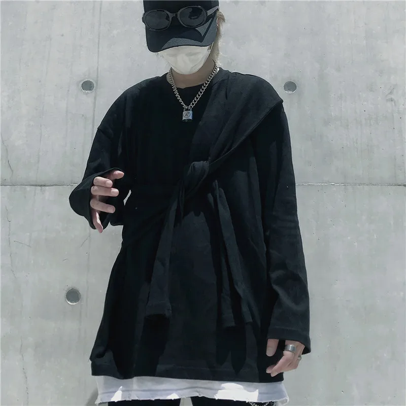 Harajuku, новинка, корейский стиль, круглый вырез, кружево, уличный стиль, одноцветные, длинный рукав, футболки, женская одежда, футболки, ins, женские топы, осень, хит