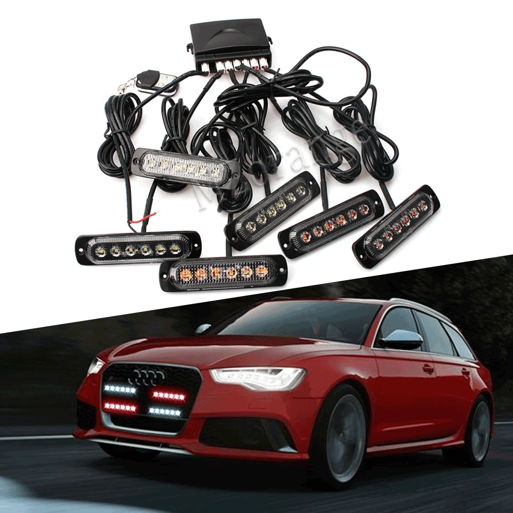 6pc 6-LED LED Strobe Flash light Warning lamp Remote controller Emergency Light 12/24V For Vehicle Car Front Grille | Автомобили и