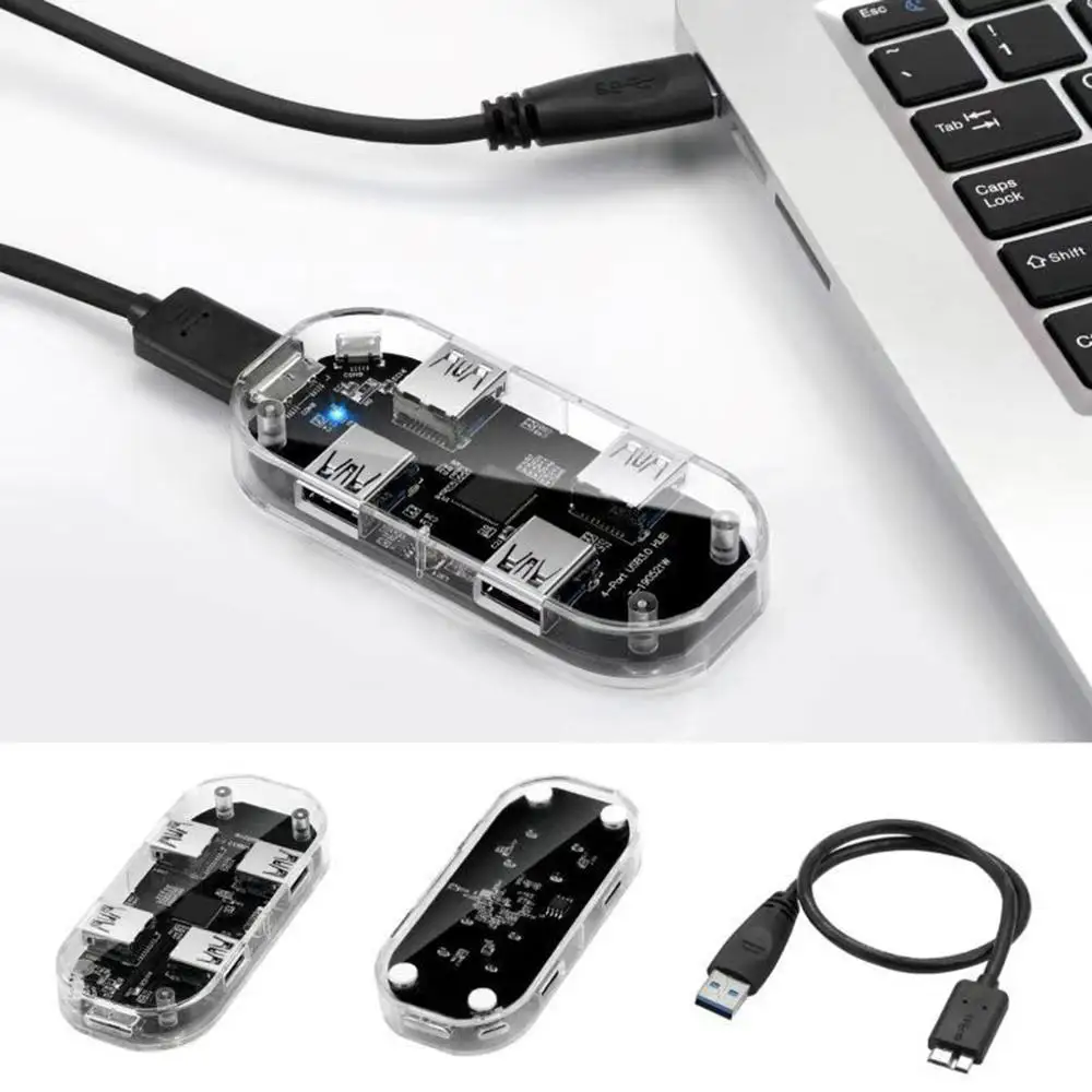 Прозрачный usb-хаб 4 порта USB3.0 адаптер сплиттер для ноутбука U диск мобильных телефонов