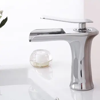 

Personality All Copper Square Bathroom Basin Faucet Creative Basin Hot and Cold Water Mixed Waterfall Single Handle Washbasin Fa