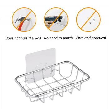 

Stainless Steel Storage Rack Shelf Soap Holder Free Punch Wall Hanging Shelf Kitchen Bathroom Organizer Storage Household Items