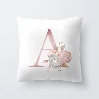 Pink Letter Decorative Floral Pillow Gold Alphabet Cushion for Sofa Polyester Pillowcase Decoration Salon 2
