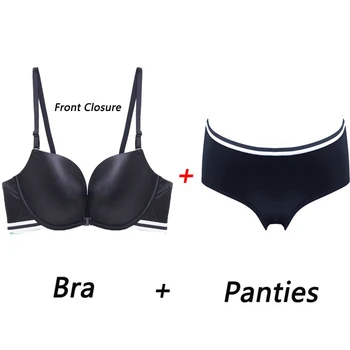 

E lovegirl Bra + Panties Sexy Lace No Steel Ring Solid Color Bra Set Gathered Adjusting Beautiful Back Underwear Black Khaki