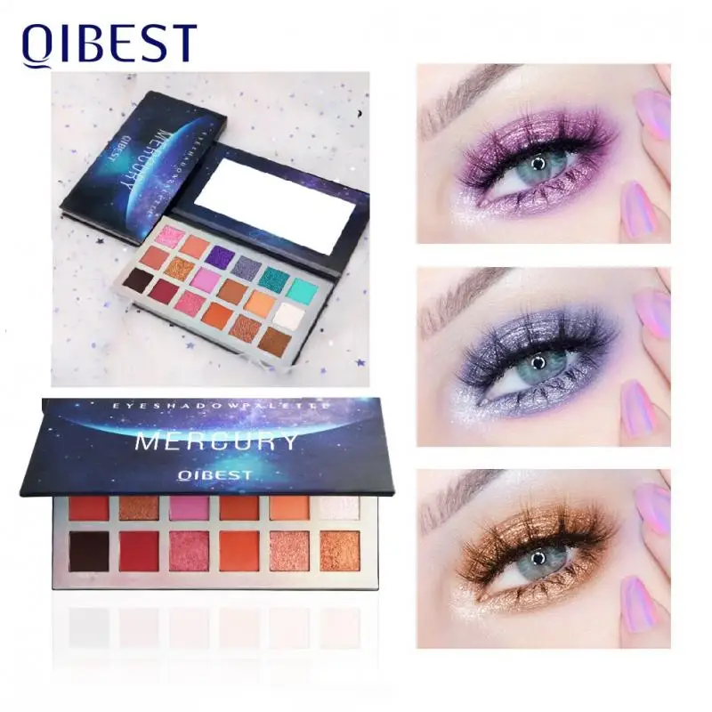 Палитра теней для век QIBEST 2020 18 цветов блестящие матовые тени водостойкие