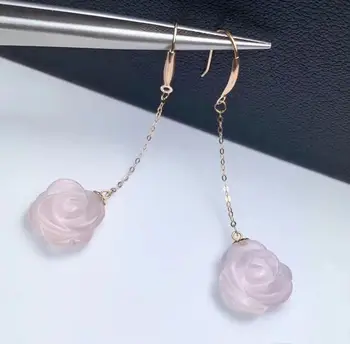 

SHILOVEM 18k yellow gold yellow gold QUARTZ Drop Earrings classic wholesale Fine women gift party plant new 12mm myme1212fj