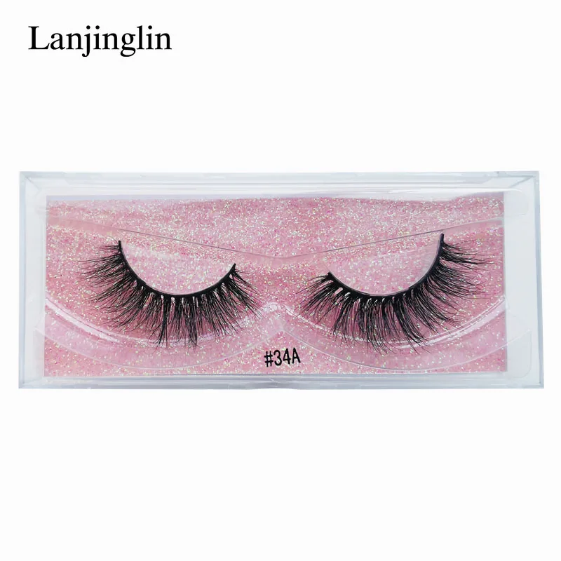 34A LANJINGLIN, 1 пара, пушистые тонкие накладные ресницы, объемные, 3d, норковые ресницы, удлинение, макияж для глаз, натуральные, длинные ресницы, бесплатно# 30A - Цвет: 34A
