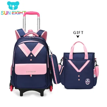 

SUN EIGHT Kid Wheeled Bags Cart School bag for girls Backpack Children trolley mochila mochilas