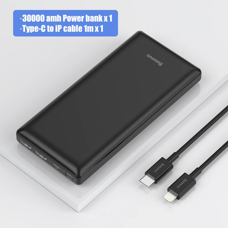 Baseus Power Bank 30000mAh USB C Fast Charging Powerbank Portable External Battery Charger For iPhone 1112 Pro Xiaomi Pover Bank pocket power bank Power Bank