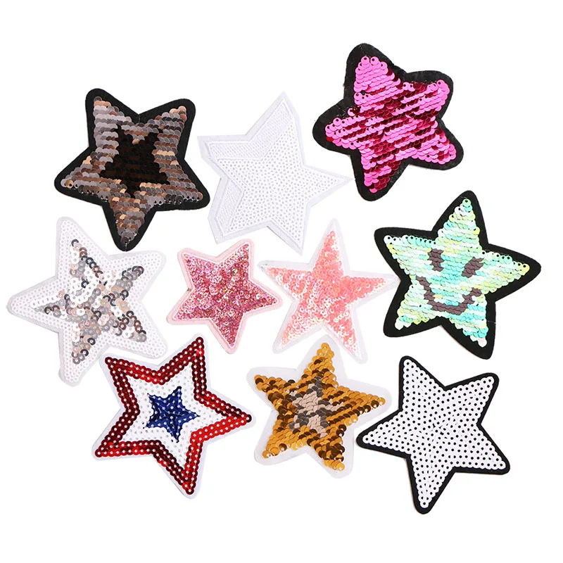 

5 Random out Sequined stars icon Embroidered Iron on Patches for Clothing DIY Stripes Clothes Patchwork Stickers Custom Badges