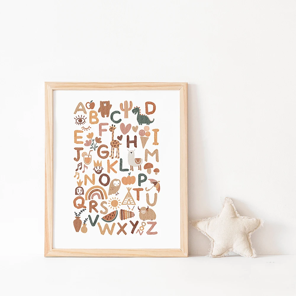 Boho Nursery ABC Alphabet Poster Wall Art Canvas Painting Print Playroom Pictures New Baby Girls Gift Kids Room Home Decoration | Дом и сад