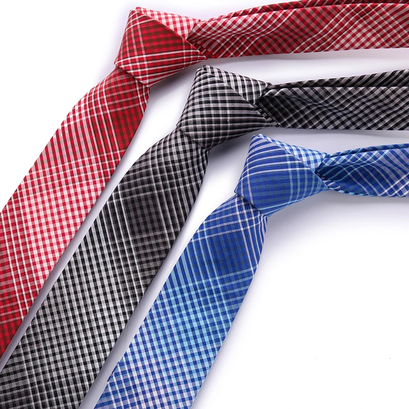 

100%Cotton Ties Men's Black Blue Plaid Color Tie Narrow 6cm Width Necktie Slim Skinny Cravate Narrow Thick Business Neckties