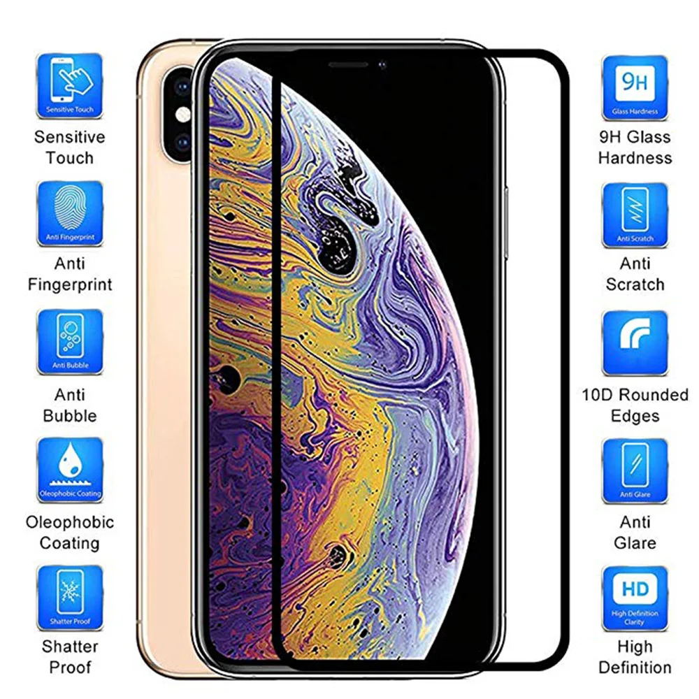 Защитное стекло 10D с полным покрытием экрана для Iphone 11 Pro X XR XS MAX 67 8 6Plus 7Plus 8Plus x xs