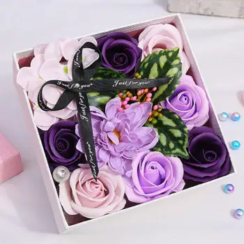

8 Colors Carnation Small Square Box Gift Simulation Soap Flower Bouquet For Mother's Day Gift Wedding Valentine's Day Gift
