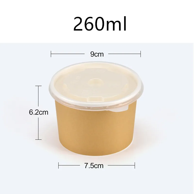 50pcs Round creative disposale soup bowl noodles salad food lunch cups BBQ party faovr ice cream dessert paper cup with lid - Цвет: cup and lid
