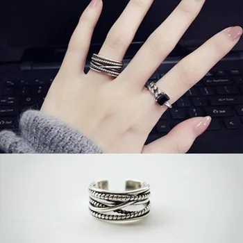 

JIANERY Vintage 925 Sterling Silver Multi-layer Rings Handmade Adjustable Size Rings For Men Women Thai Silver Jewelry