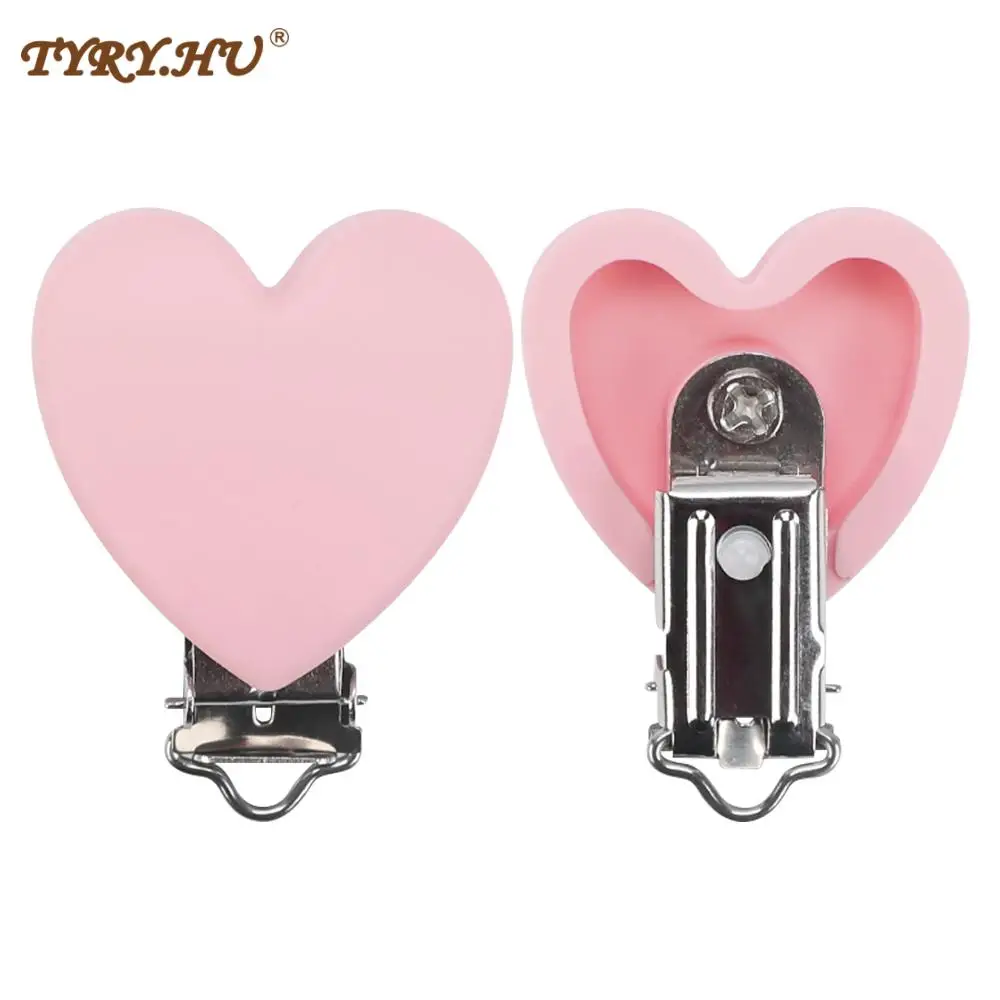 En forma de corazón de silicona masticable bebé chupete Clips Metal Clips para chupete Clips para DIY clips de cadena de chupete Accesorios