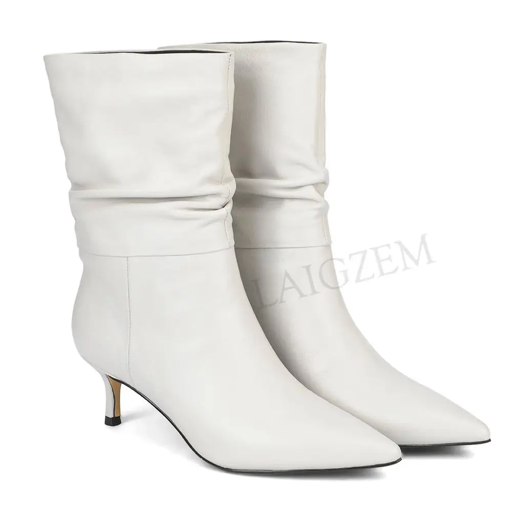 LAIGZEM/женские слипоны в стиле знаменитостей зимние сапоги на каблуке «рюмочка» зимние сапоги из натуральной кожи женская обувь, размер 37, 38, 39