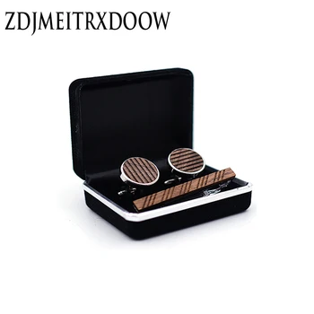 

Strip Wood Tie Clips Cufflinks Set Natural Wooden Inlaid Cuff Links Necktie Clip Tie Bar Pin Button Set Men's Jewelry