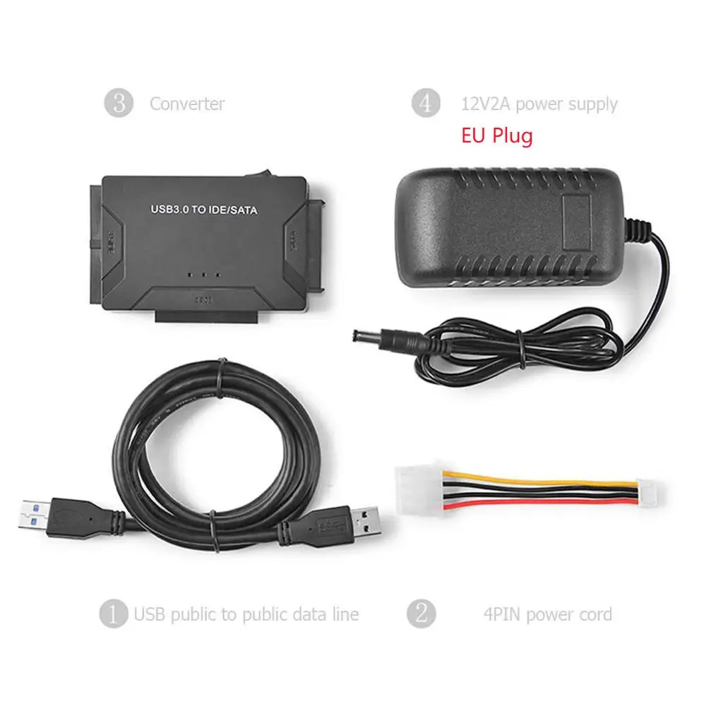 EU PLUG HDD жесткий диск конвертер USB3.0 к SATA/IDE для 2,5 дюймов/3,5 дюймов внешний жесткий диск чехол коробка 5 Гбит/с Высокая скорость для ПК ноутбука - Цвет: EU PLUG