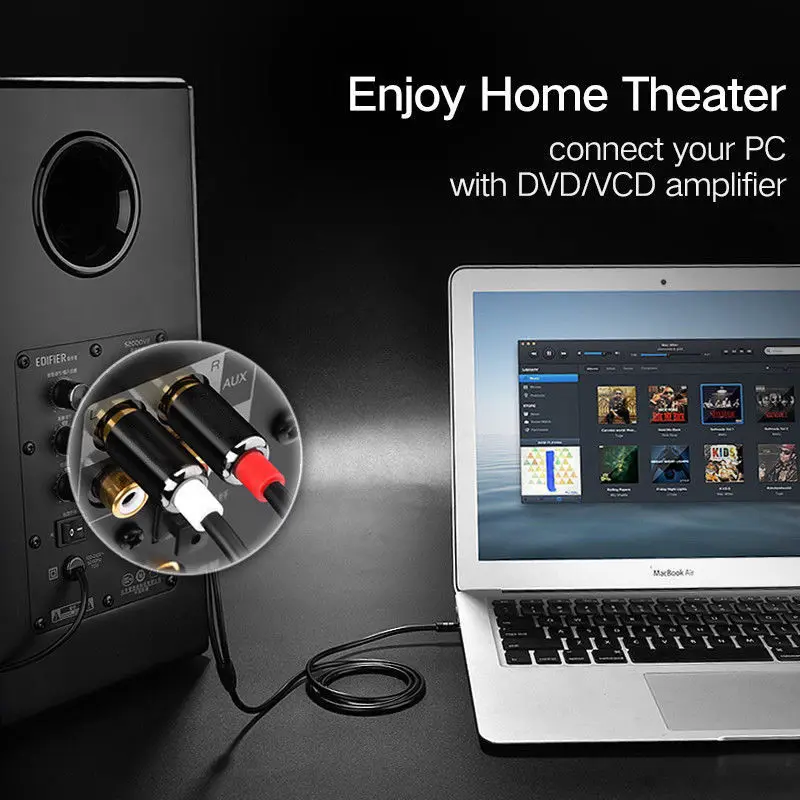 3 м HQ 5 мм мини стерео джек для 2 x RCA Twin Phono аудио Aux кабель свинцово Золотой PC TV