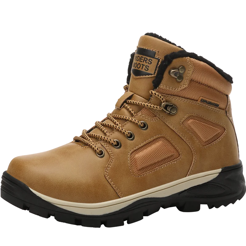 Yellow Winter Leather Non-slip Boots Men Sneakers Casual Outdoor Shoes Male Snow Trainers Botas Waterproof Men's Wool Plush Warm Boots - Цвет: Yellow