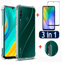 3 em 1 caso + vidro + lente para huawei y6p y7p 2020 capa protetora para huawei huawey p40 lite e pro plus p40lite airbag caso