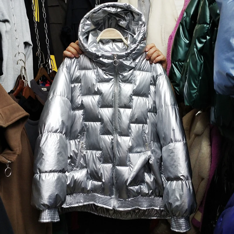 Серебряная Женская парка с хлопковой подкладкой в Корейском стиле, Свободное пальто с капюшоном и хлопковой подкладкой, зимняя куртка, Женская ветрозащитная куртка Nancylim