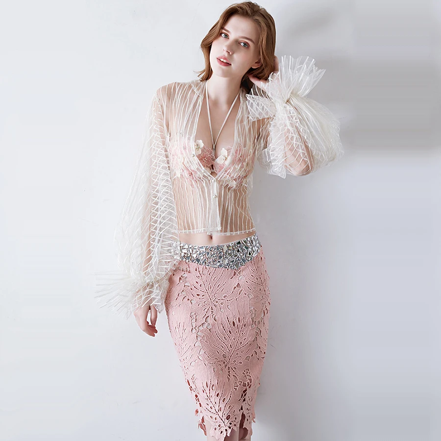 Skyyue сексуальные коктейльные платья с v-образным вырезом Vestido De Coctel кружевное шикарное вечернее платье с вышивкой с длинным рукавом коктейльное платье H108