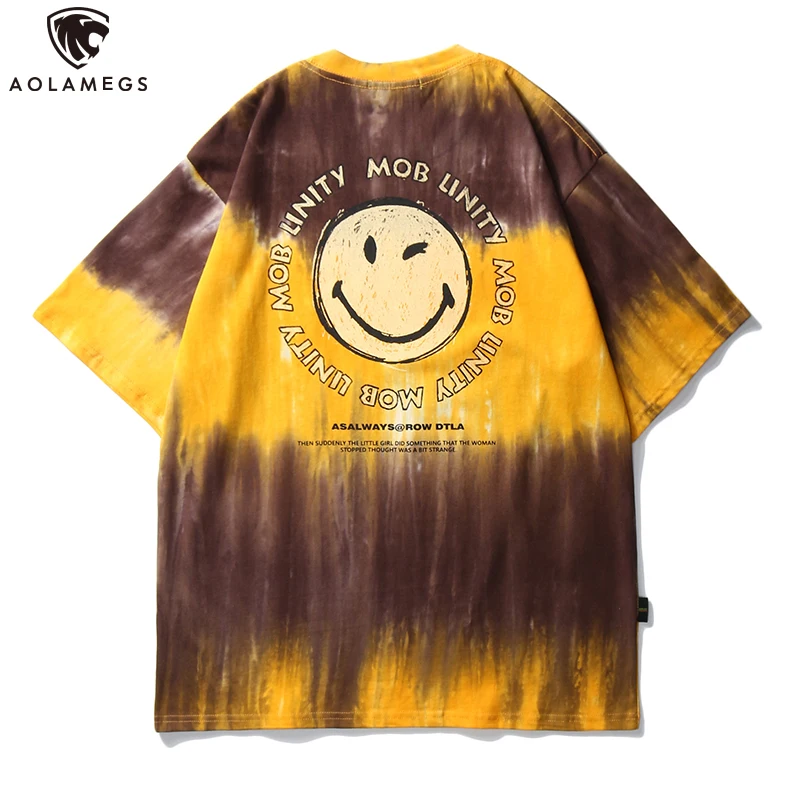 

Aolamegs Watercolor Color Block Printed Men's Tees Cotton Casual T-shirts Harajuku Baggy Lovers t shirts Male Fashion Streetwear